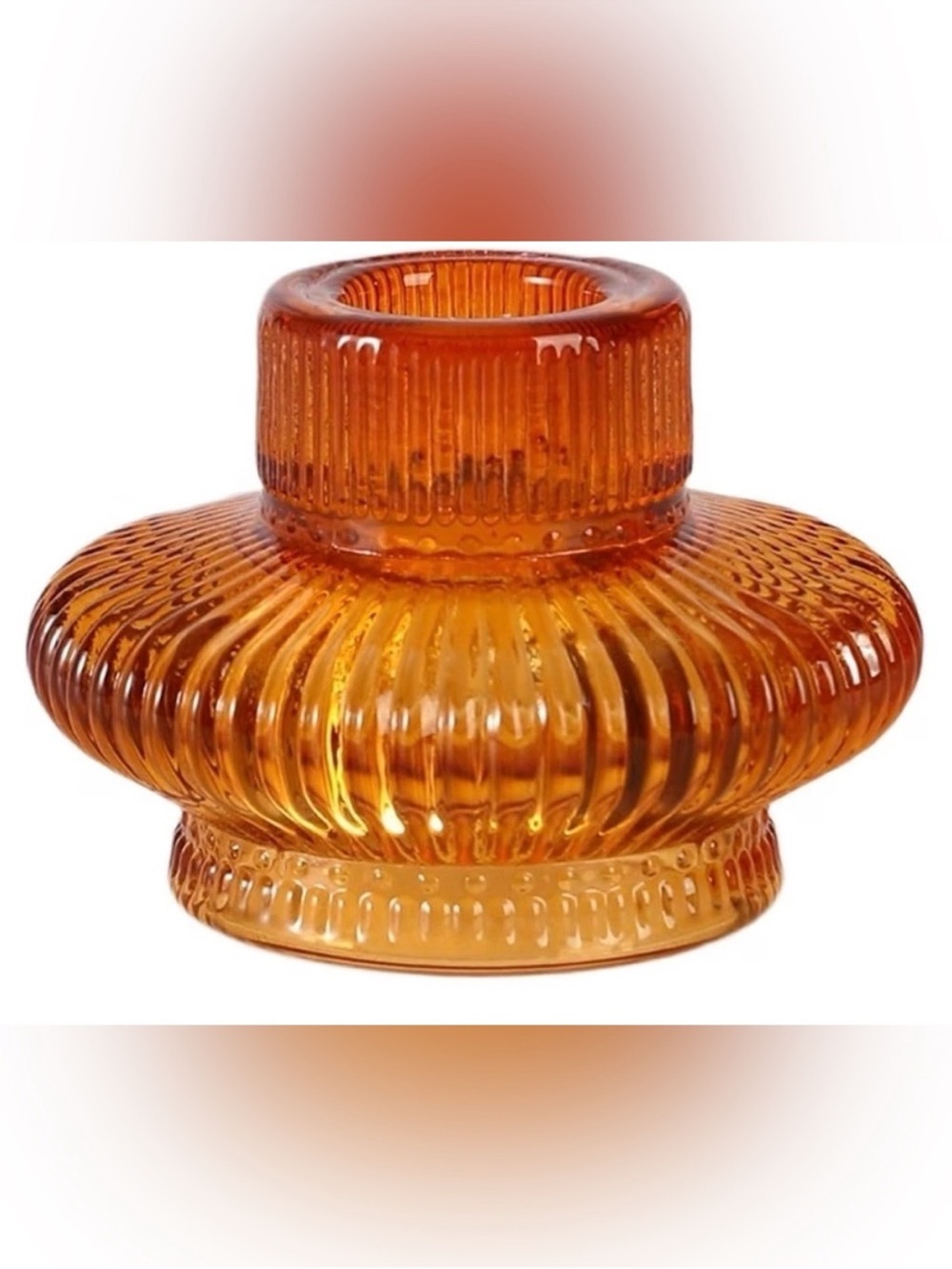 6 Count Amber Glass Ribbed Decorative Candlestick / Candle Holder